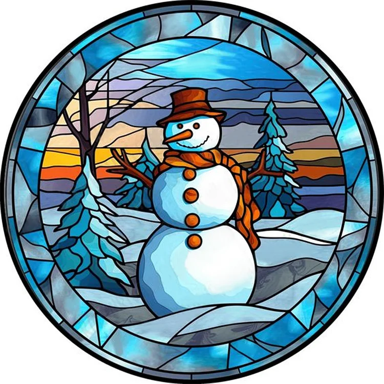 Round Plate Glass Painting Snowman 30*30CM(Canvas) Full Round Drill Diamond Painting gbfke
