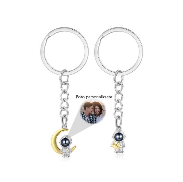 Ti amo Coppia di portachiavi 1 foto personalizzata astronauta luna e stella con proiezione per coppia