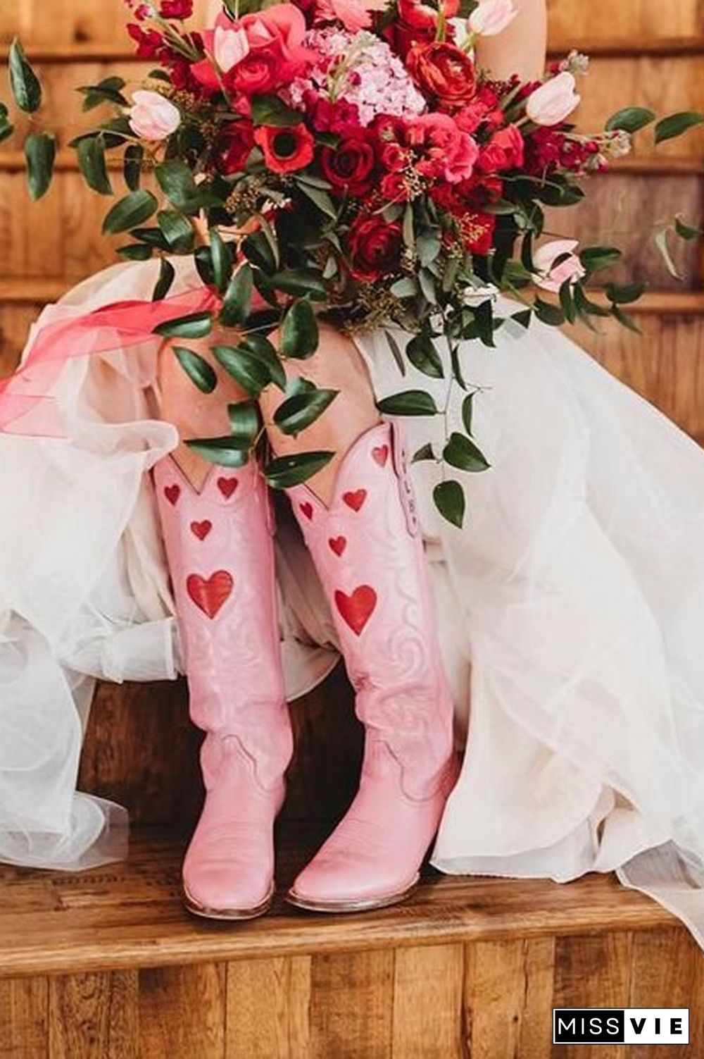 Heart Slip On Cowgirl Boots