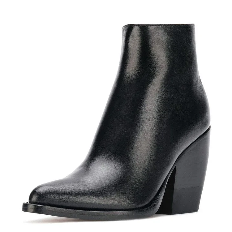 Custom Made Black Classy Block Heel Ankle Boots |FSJ Shoes
