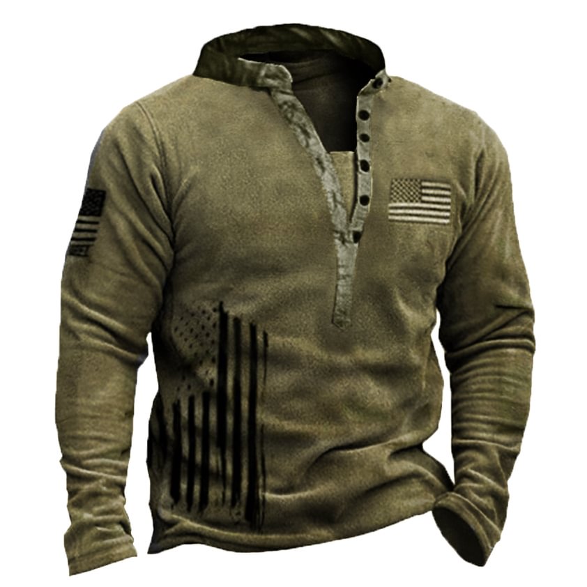 Men's American Flag Outdoor Fleece Warm Henry Collar Sweatshirt-Compassnice®