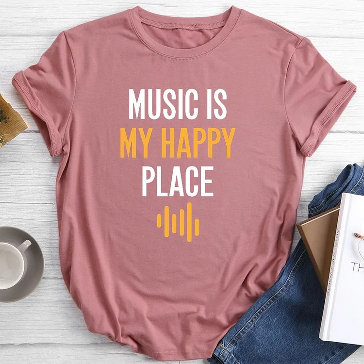 Music is my happy place Round Neck T-shirt