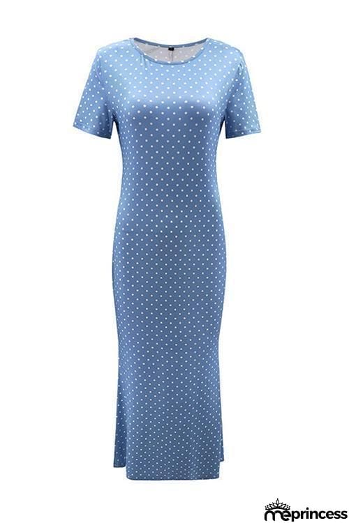 Polka Dots Short Sleeve Maxi Dress