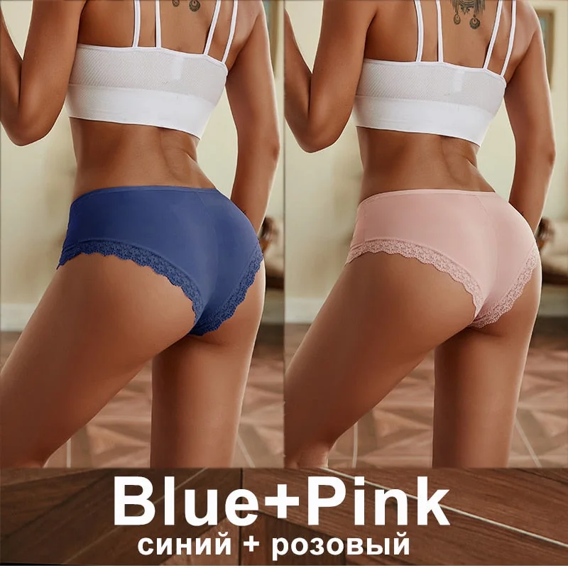 2PCS/Set Women Underwear Lace Panties Underwear Sexy Seamless Female Lingerie Intimate Underpants Cheekie Panties Floral Finetoo