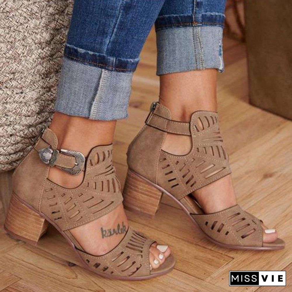 Women Shoes Summer Heel Pumps Fashion Female Solid Color Buckle Strap High Rome Ladies Hot