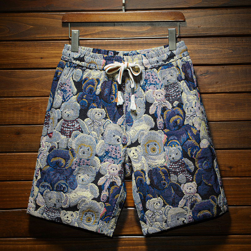 Longyouyou Casual shorts for men2025summer home outdoor large size jacquard beach pants trendy printed loose breathable shorts