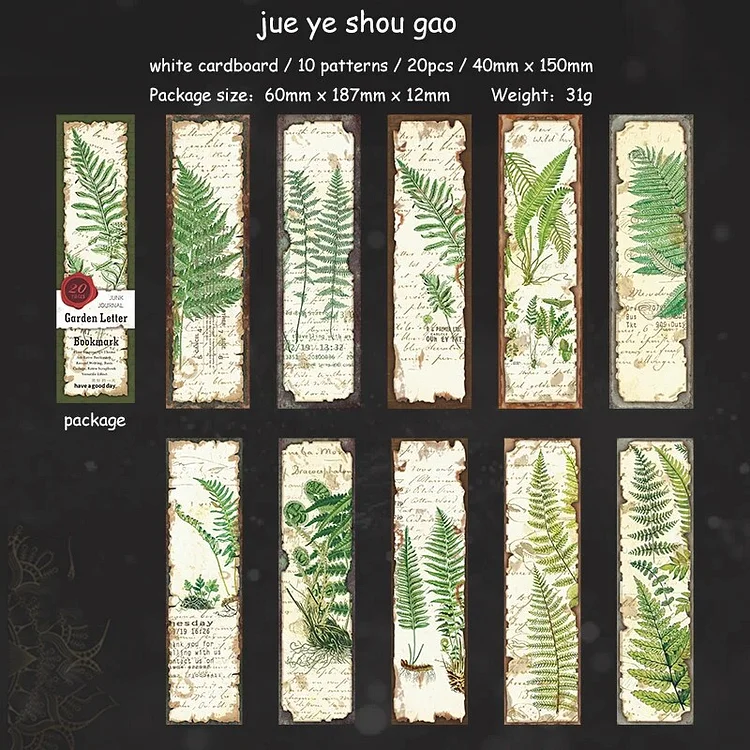 Journalsay 20 Sheets Garden Stationery Series Vintage Plant Specimen Bookmark