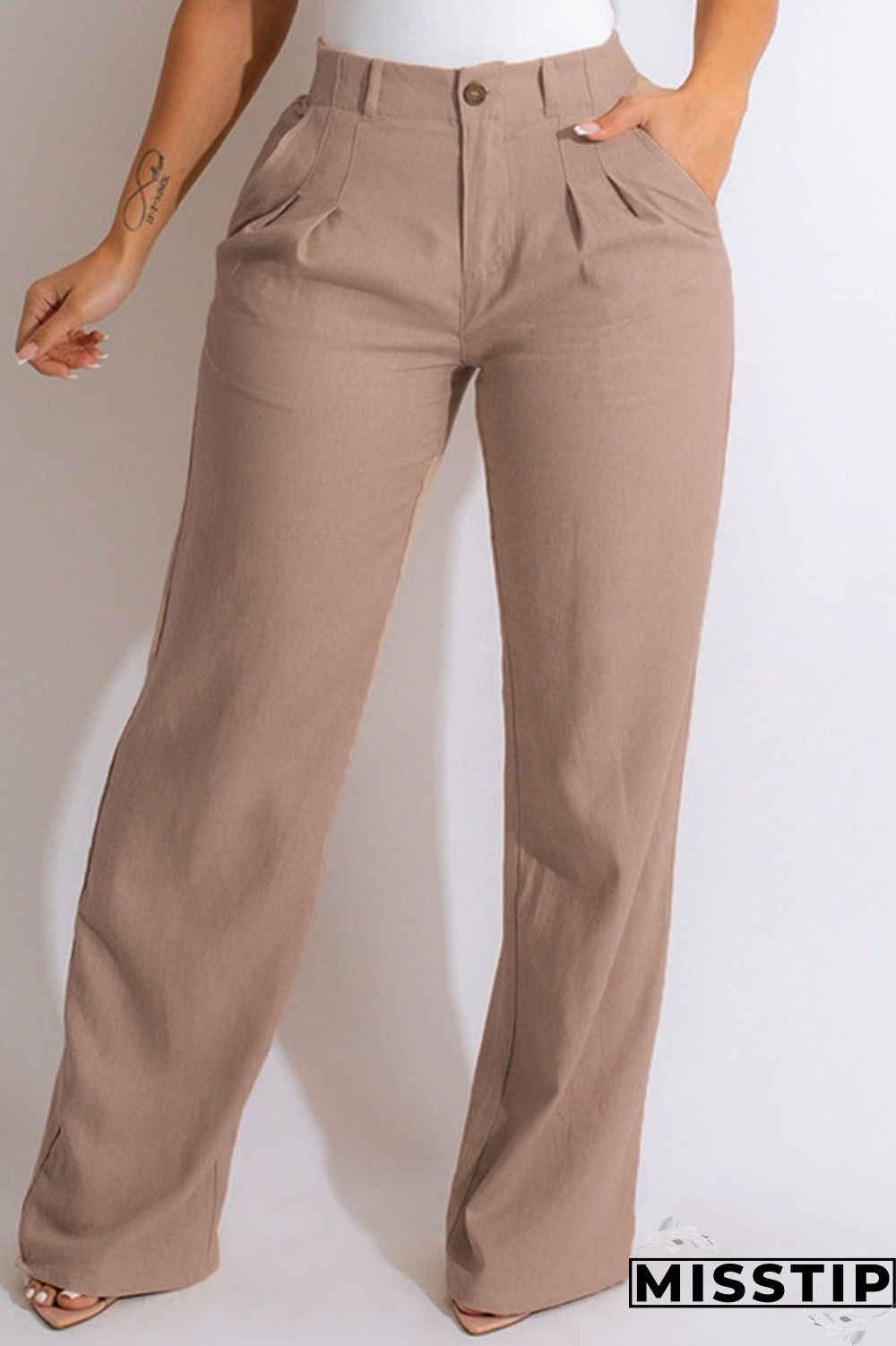 Purple Casual Solid Patchwork High Waist Straight Solid Color Bottoms
