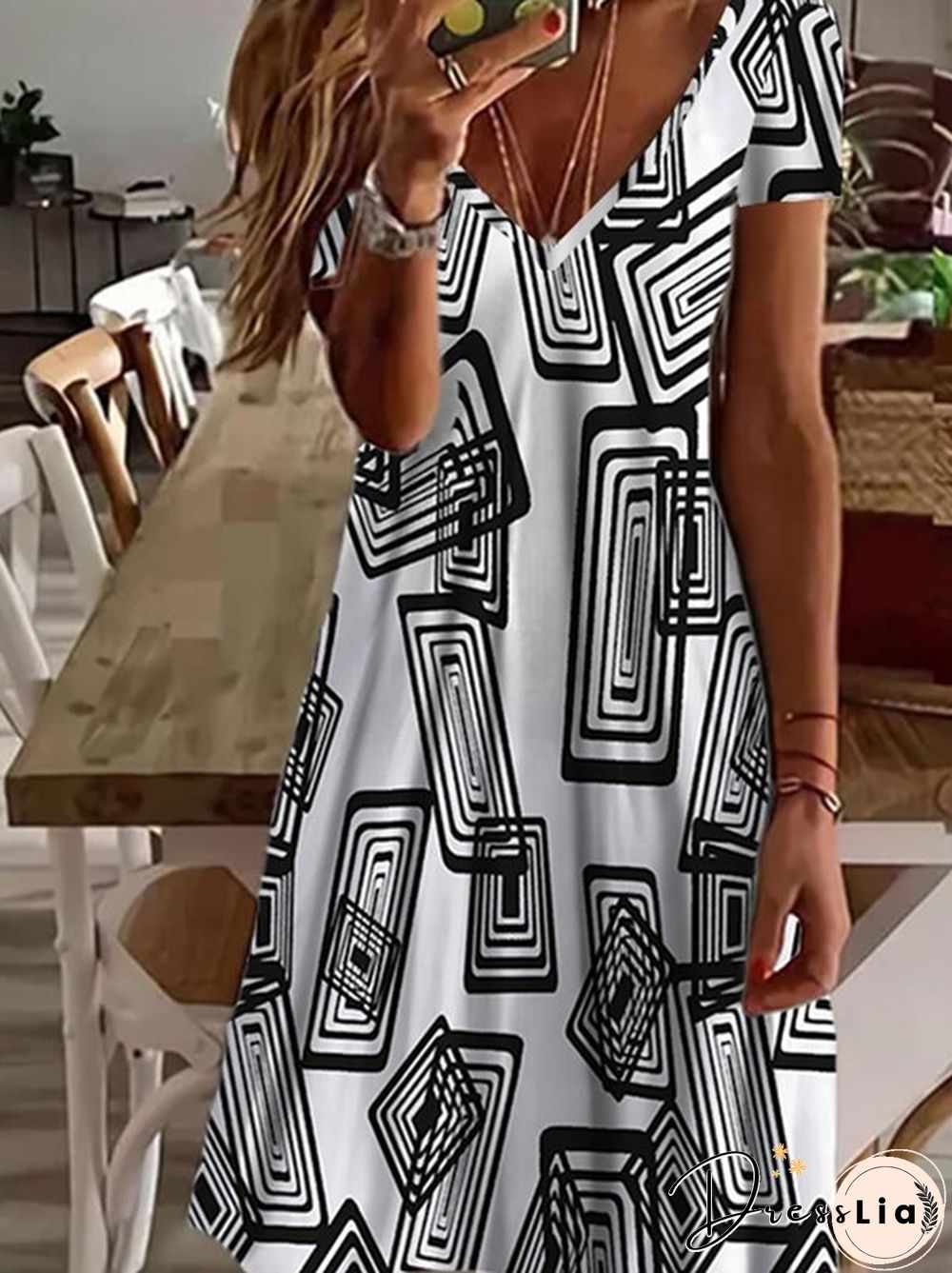 Geometric Short sleeve Casual Dresses