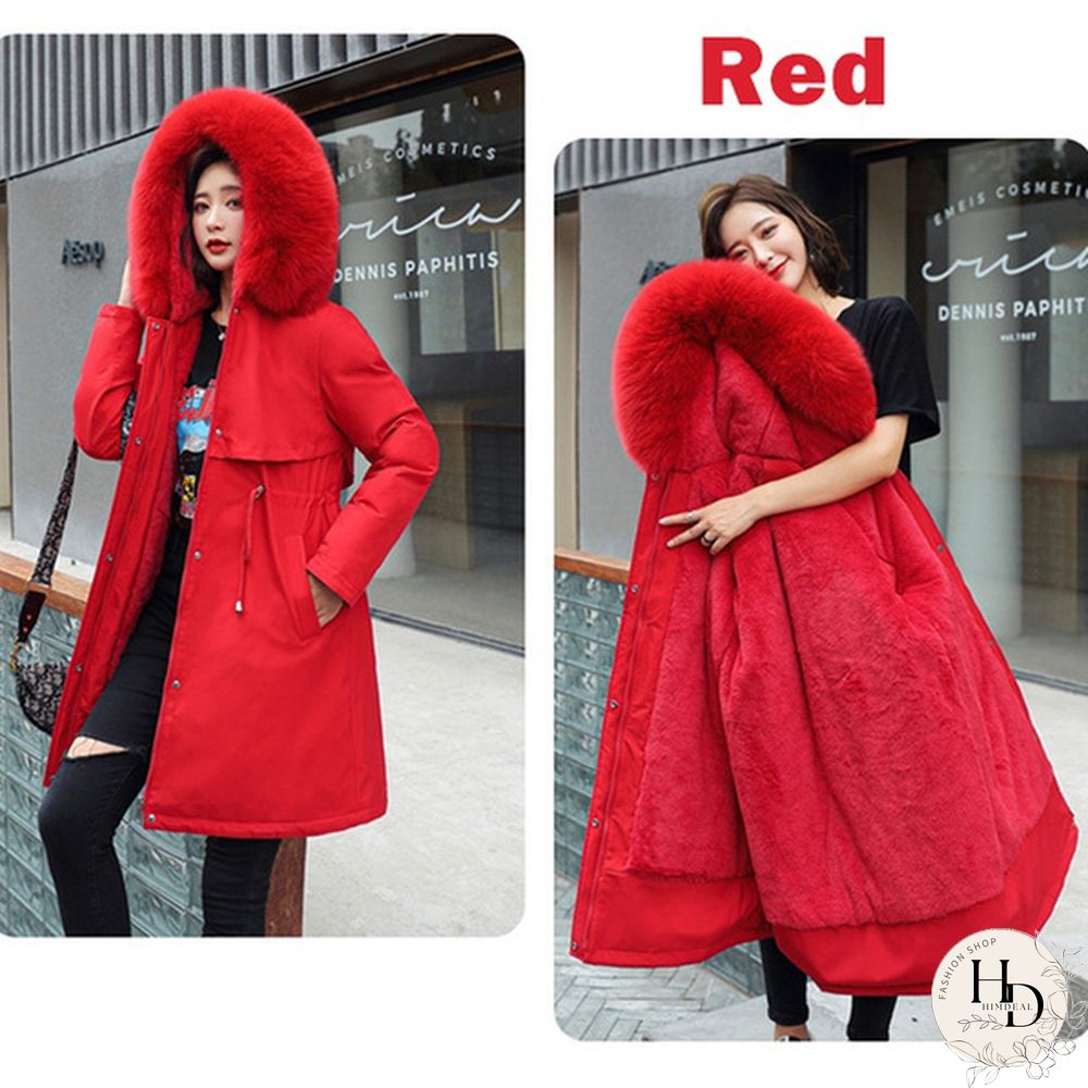 New cotton liner parker parka fashion adjustable waist fur collar winter jacket women