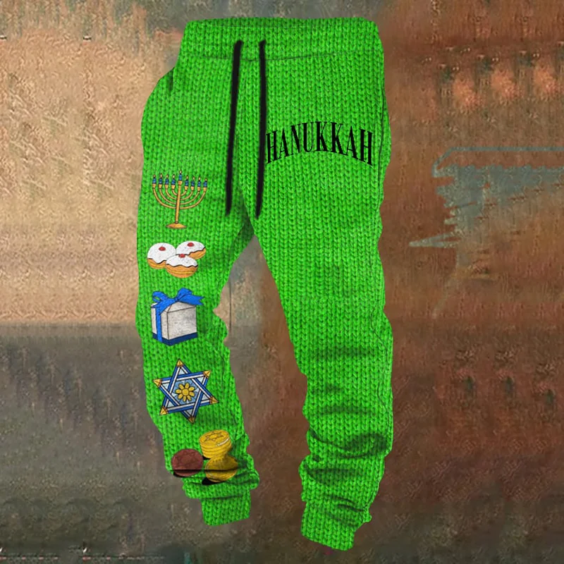 Men's Hanukkah Printed Elastic Waist Tie Sweatpants