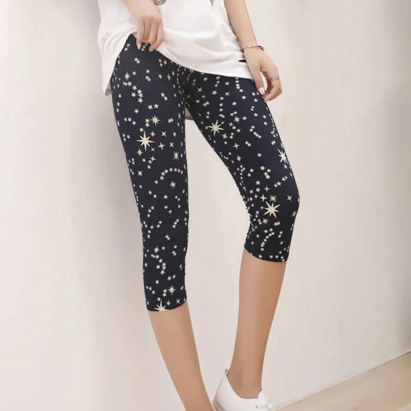 High Waist Floral Printed Fitness Leggings Mid-Calf Elastic Women Capris Push Up Trousers