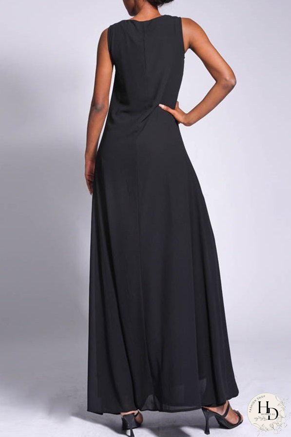 Casual Round Neck Solid Maxi Dress