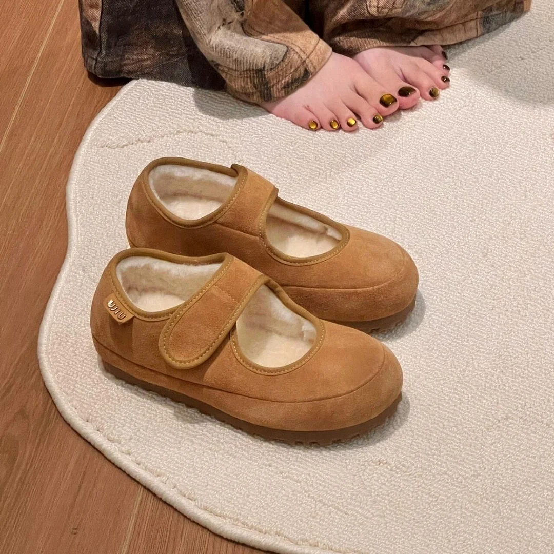 Breakj Breakj Thick Soles Of The High Mary Jane Shoes Plus Velvet Women 2025 Autumn And Winter Magic Sticker Casual Hairy Shoes