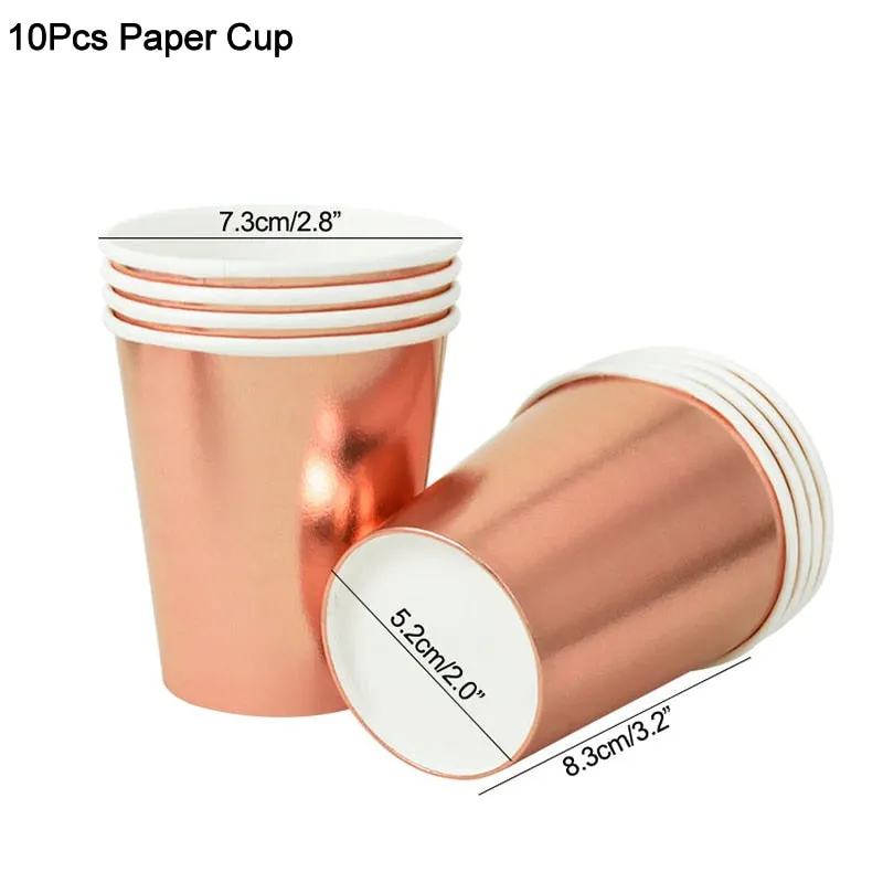 Rose Gold Party Disposable Tableware Set Paper Plate Cup Kids Adult Birthday Wedding Bachelorette Party Decoration Baby Shower