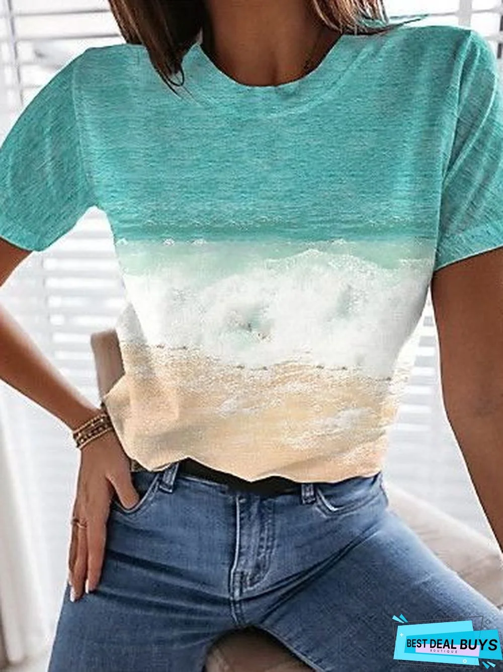 Ombre/tie-Dye Short Sleeve Casual T-shirt