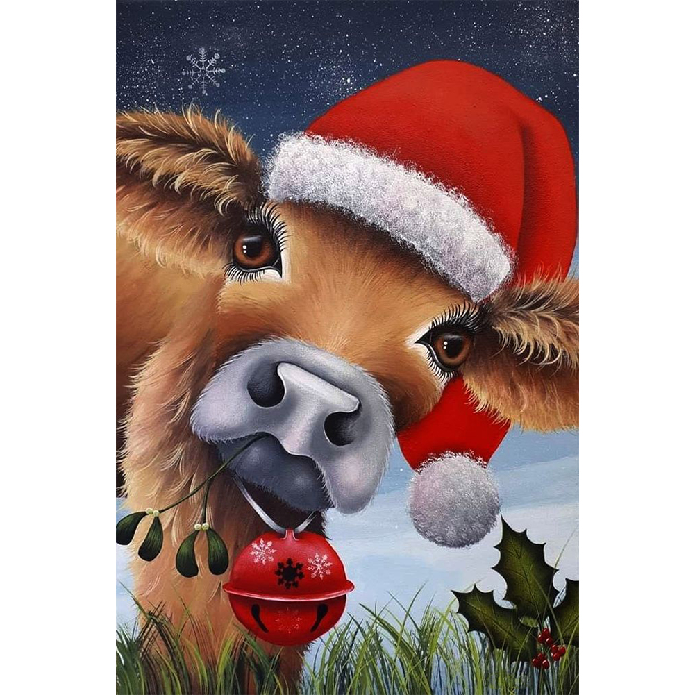 

30*40CM - Round Drill Diamond Painting - Christmas Cow, 501 Original