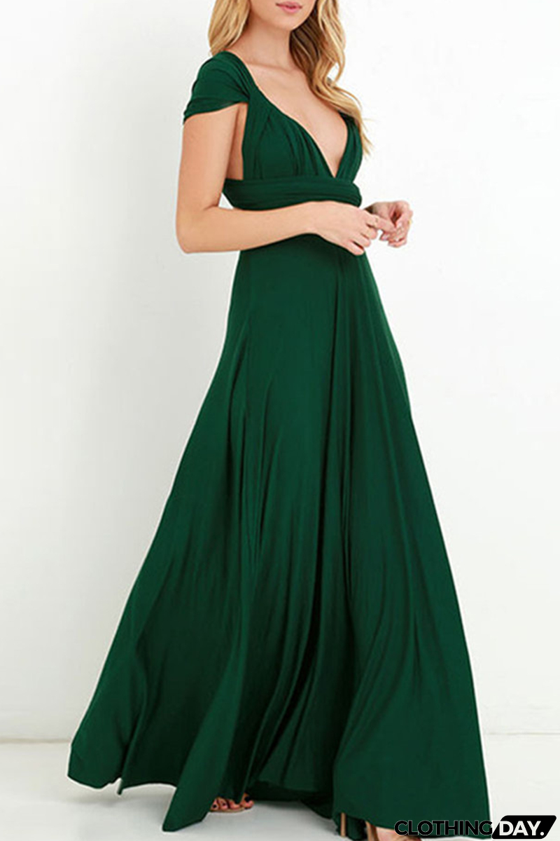 Fashion Elegant Solid Patchwork Backless Strap Design Evening Dress Dresses(20 Colors)