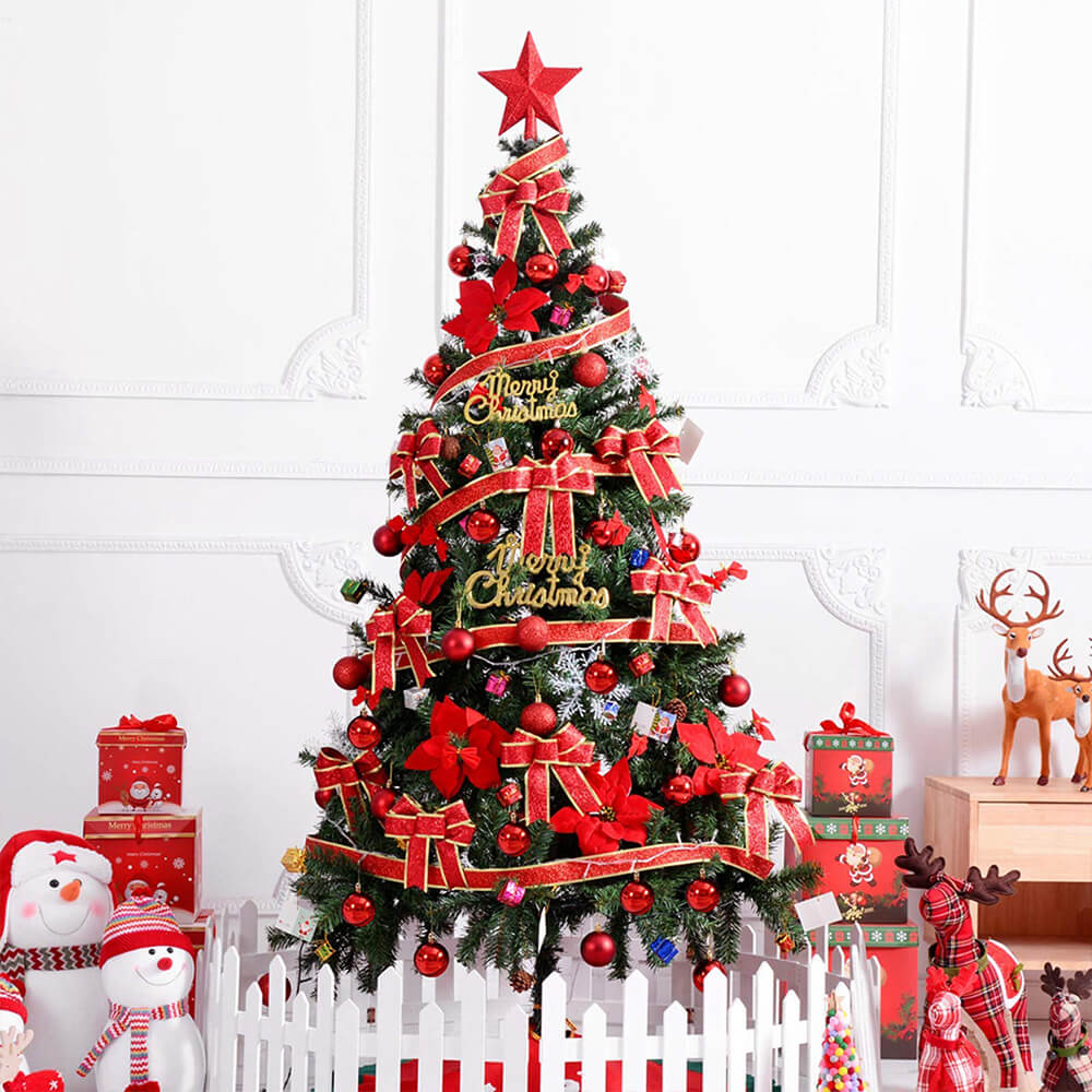 Foldable Red Decorated Christmas Tree