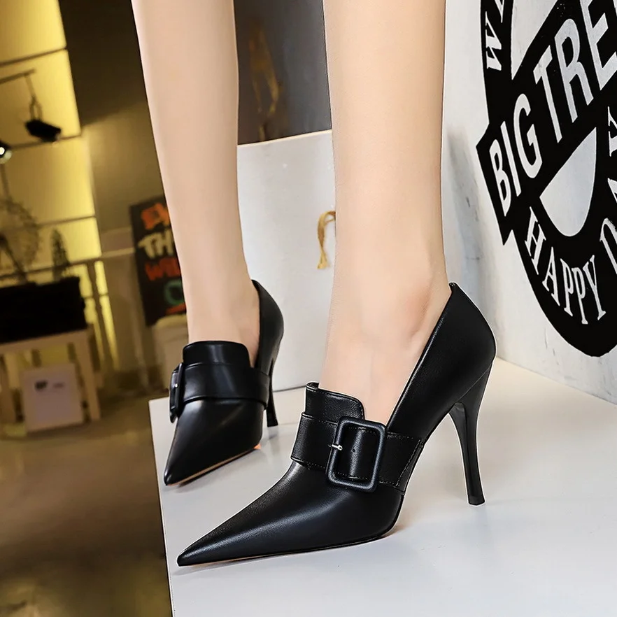 Colourp Colourp High Heels Women's Shoe Wine Glass With Super High Heel Pointed Belt Buckle Decoration Deep Mouth Single Shoes Deep Mouth Shoes