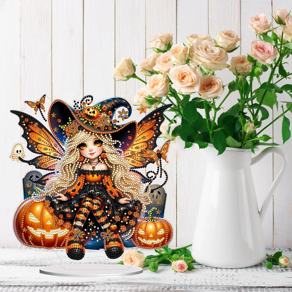 DIY Halloween Witch Acrylic Special Shaped Table Top Diamond Painting Ornament Kits