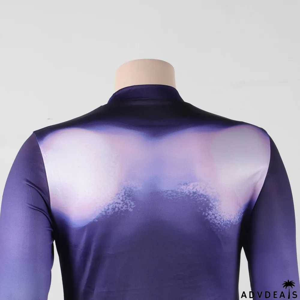 Fashion Casual Round Neck Slim Print Long Sleeve Bodycon Dress