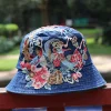 Women's Retro Ethnic Style Embroidered Denim Fisherman Bucket Hat