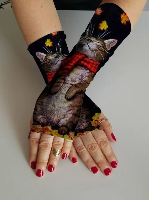 Retro cat sleeve decoration fingerless sleeve gloves sun protection