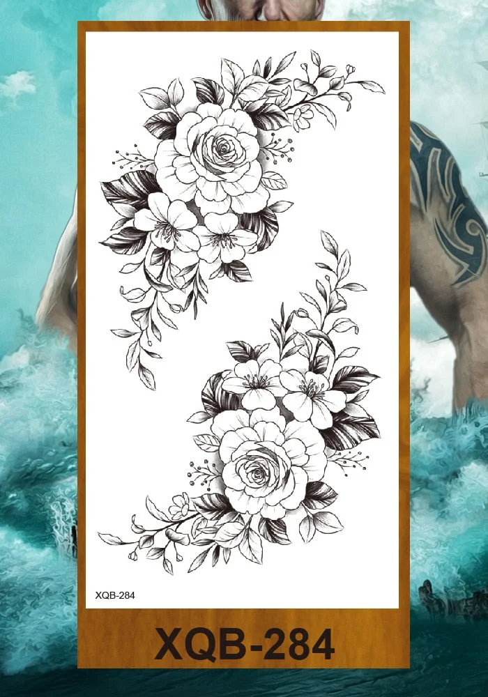 Temporary Tattoos Stickers Women Girls Arm Waist Buttocks Chest Art Fake Tatoo Sexy Flower Bush Peony Rose Lily Body Face Jewels