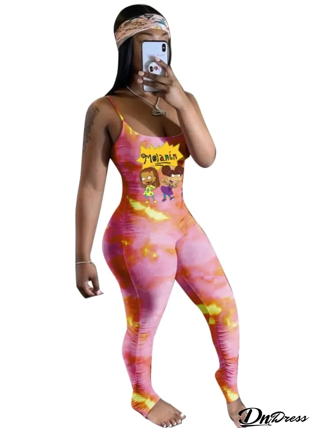 Summer Sexy Tie Dye Cartoon Bodycon Straps Jumpsuit