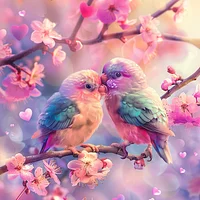 Lovebirds in Spring - Diamond Painting