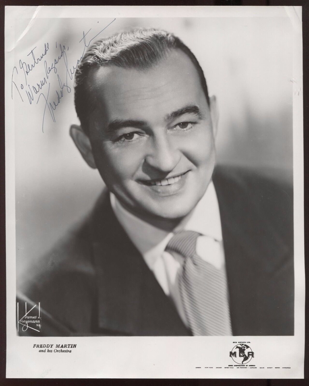 Freddy Martin Signed 8x10 Photo Poster painting Autographed Vintage AUTO Signature ORCHESTRA