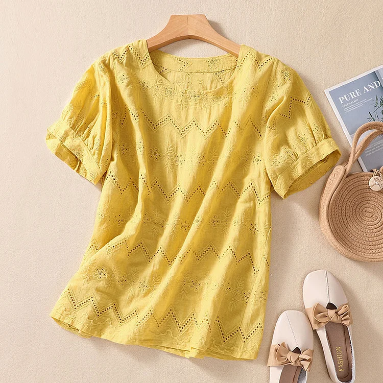 Women's Elegant Embroidery Hollow T-Shirt