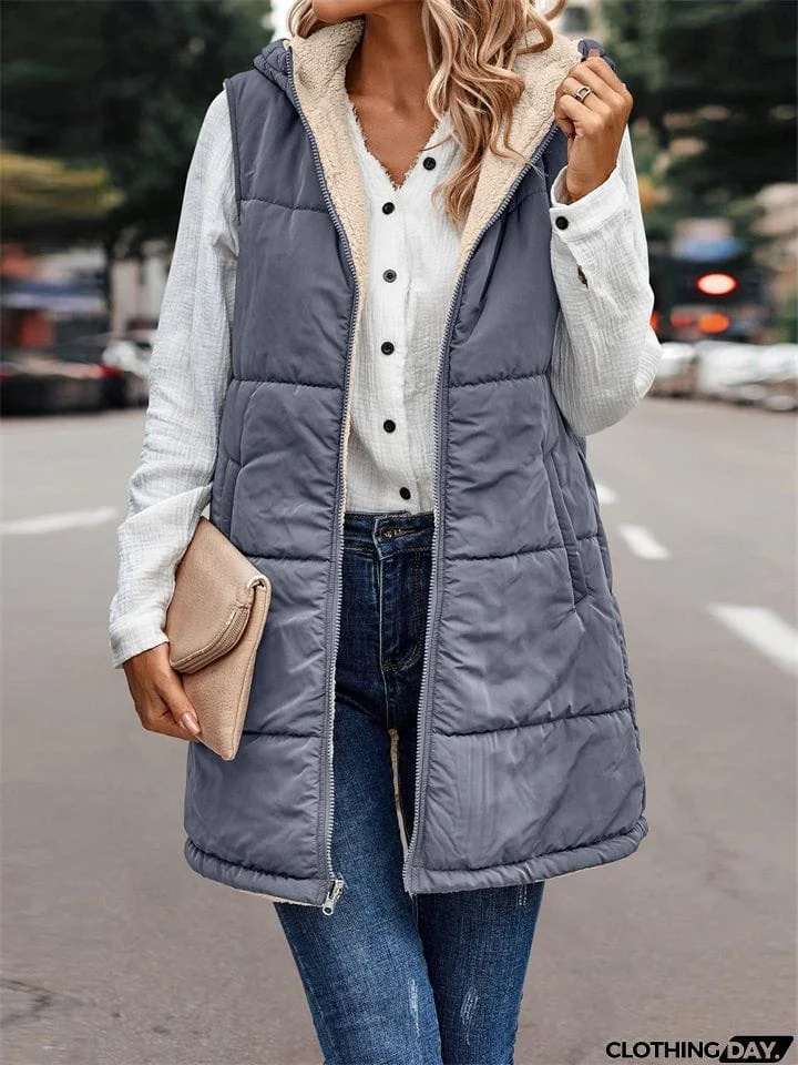 Sleeveless Zip-up Reversible Quilted Vest Puffer Jacket for Women