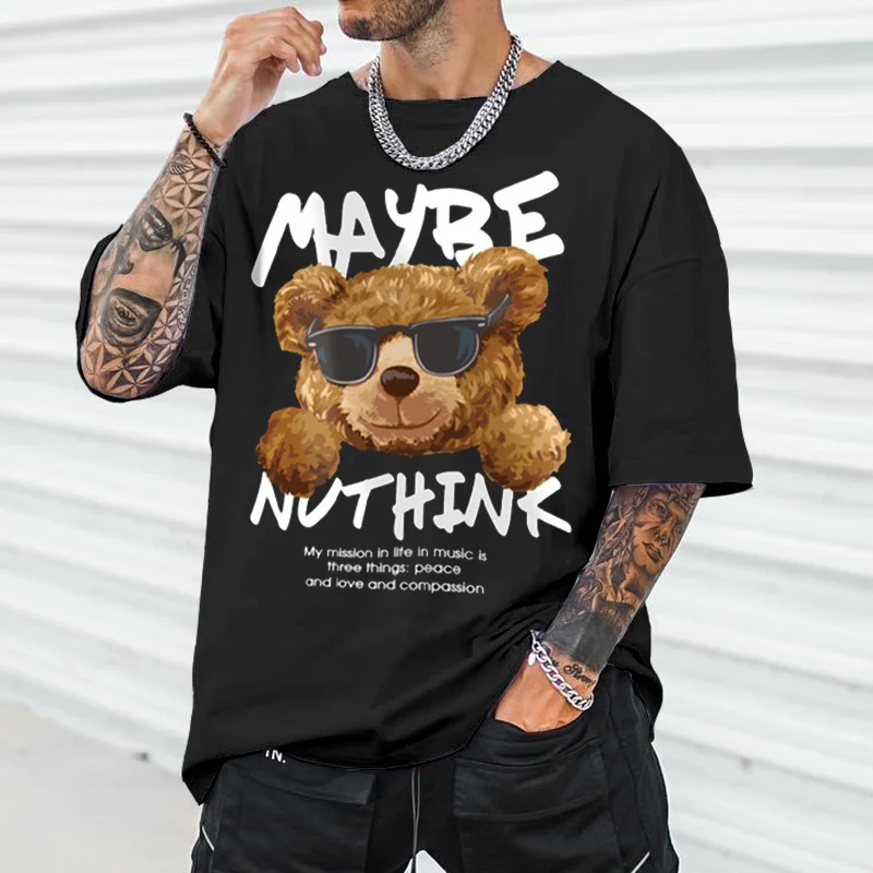 Casual And Loose Cartoon Bear Round Neck Unisex T-shirt