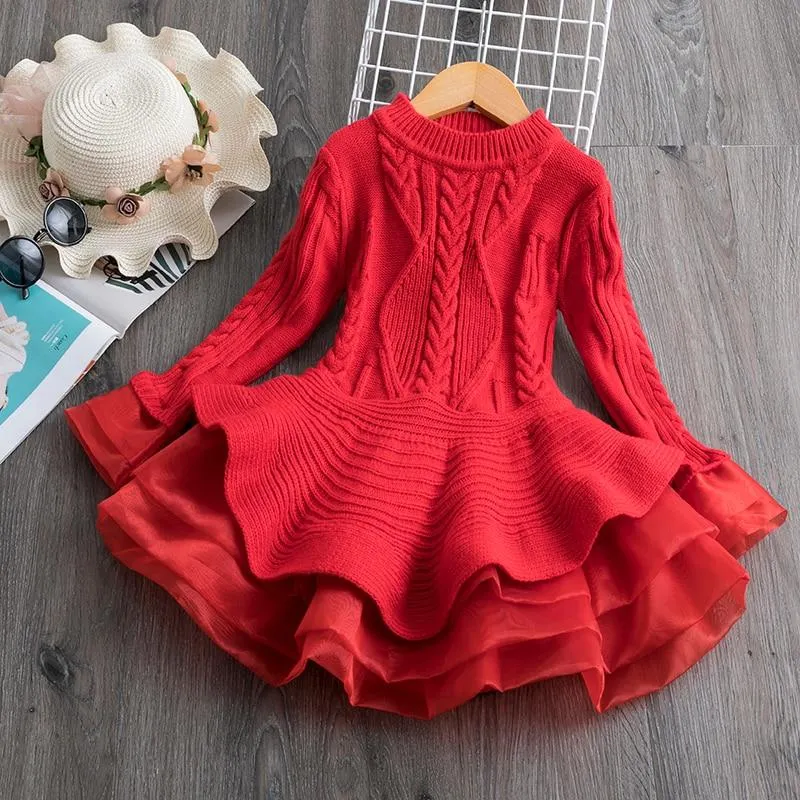 Xmas Winter Autumn Girl Dress Children Clothes Kids Dresses For Girls Party Dress Long Sleeve Knitted Sweater Toddler Girl Dress