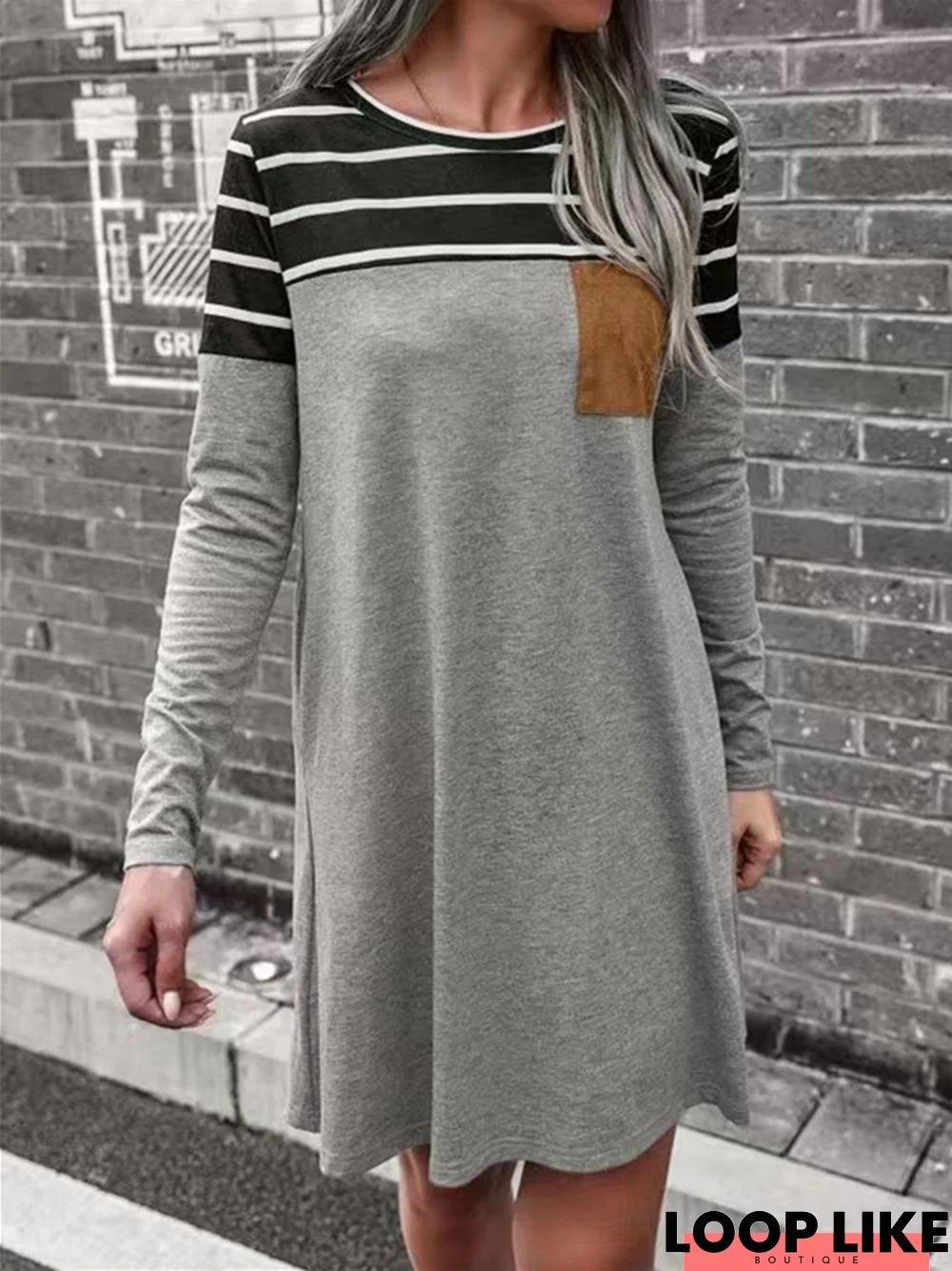 Women's Long Sleeve Striped Loose Casual Dress