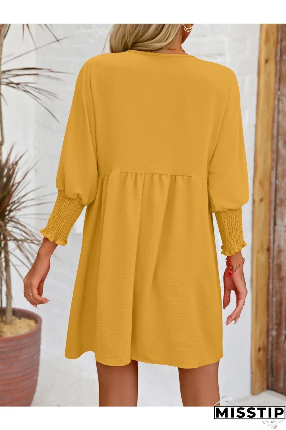 Round Neck Lantern Sleeve Mini Dress