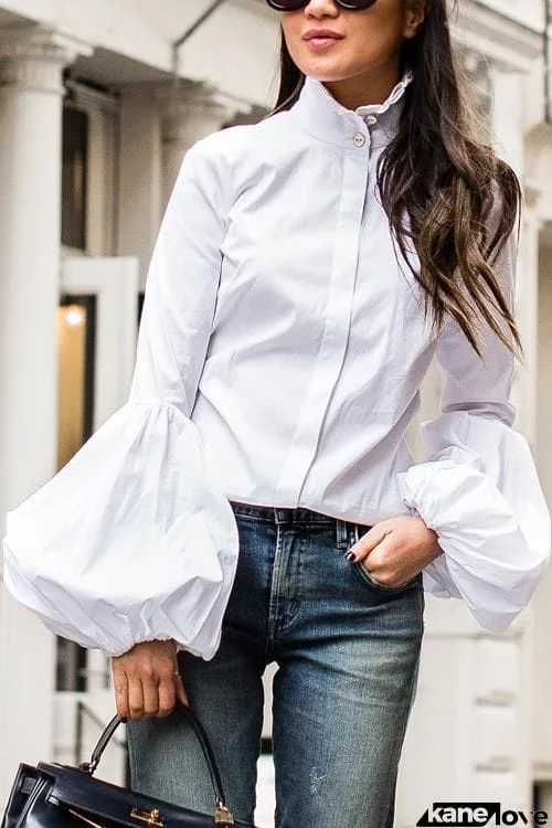 Button Puff Sleeve Shirt