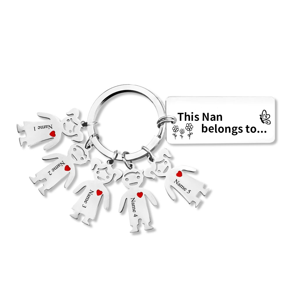 5 Names - Personalised Keychain with Kid Charms Engraved Names Keyring  Mother's Day Gift for Nan-Jessemade AU