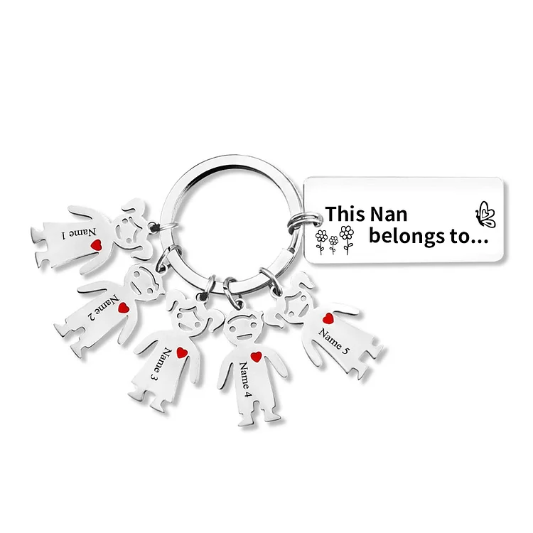 5 Names Personalized Kid Charm Keychain This Nan Belongs to Engrave Special Gift For Grandmother