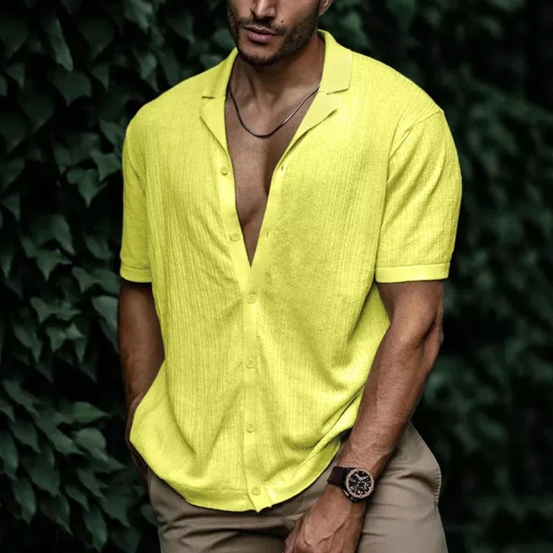 Men's Solid Color Soft Lapel Simple Casual Shirt