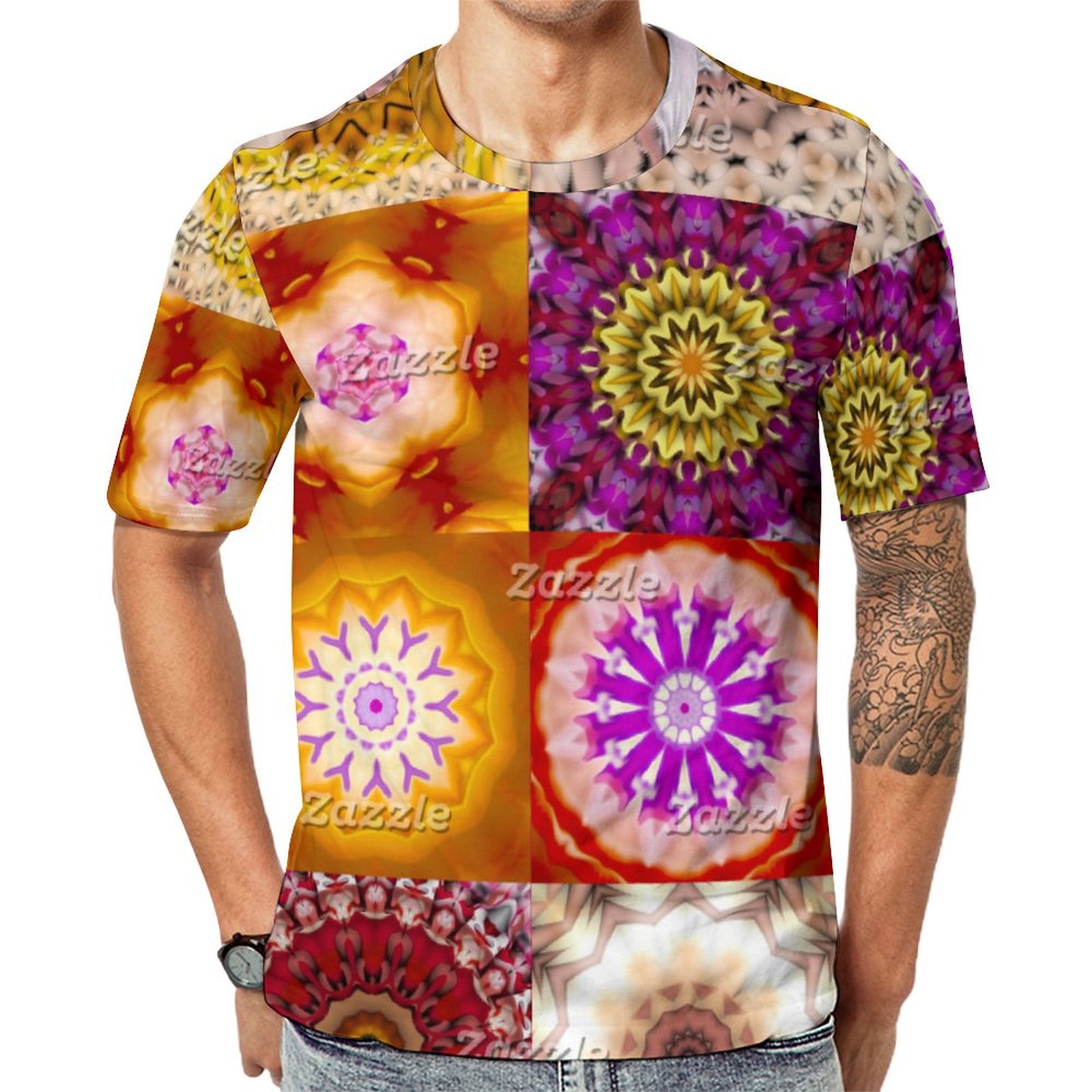 Floral Quilt Or Patchwork Short Sleeve Print Unisex Tshirt Summer Casual Tees for Men and Women Coolcoshirts