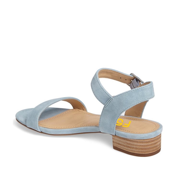 Light Blue Summer Sandals Suede Comfortable Flats for Girls |FSJ Shoes