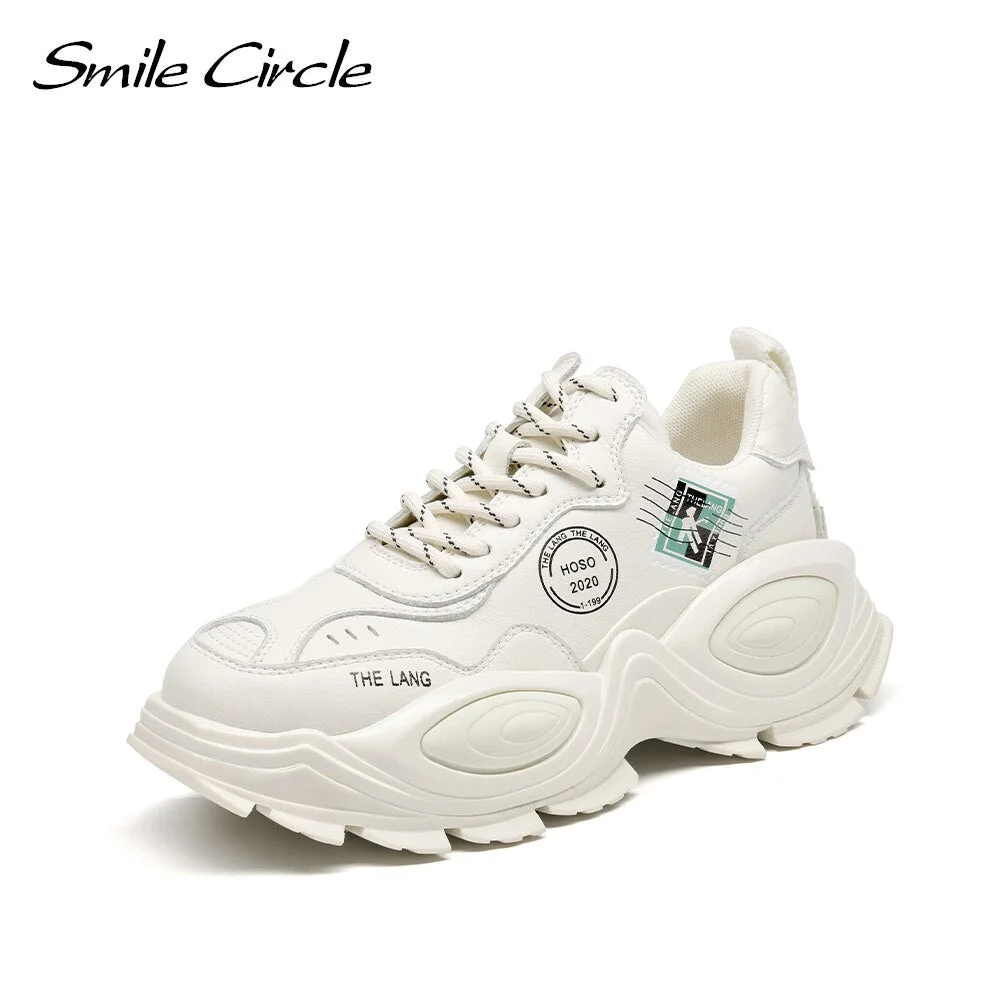 Smile Circle Women Sneakers Flat Platform shoes Spring white Casual Thick bottom Round toe Ladies Shoes