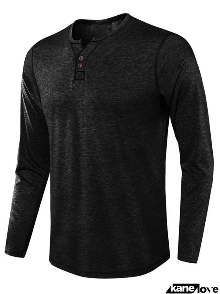 Men's Comfy Long Sleeve Henley Neck T-Shirt