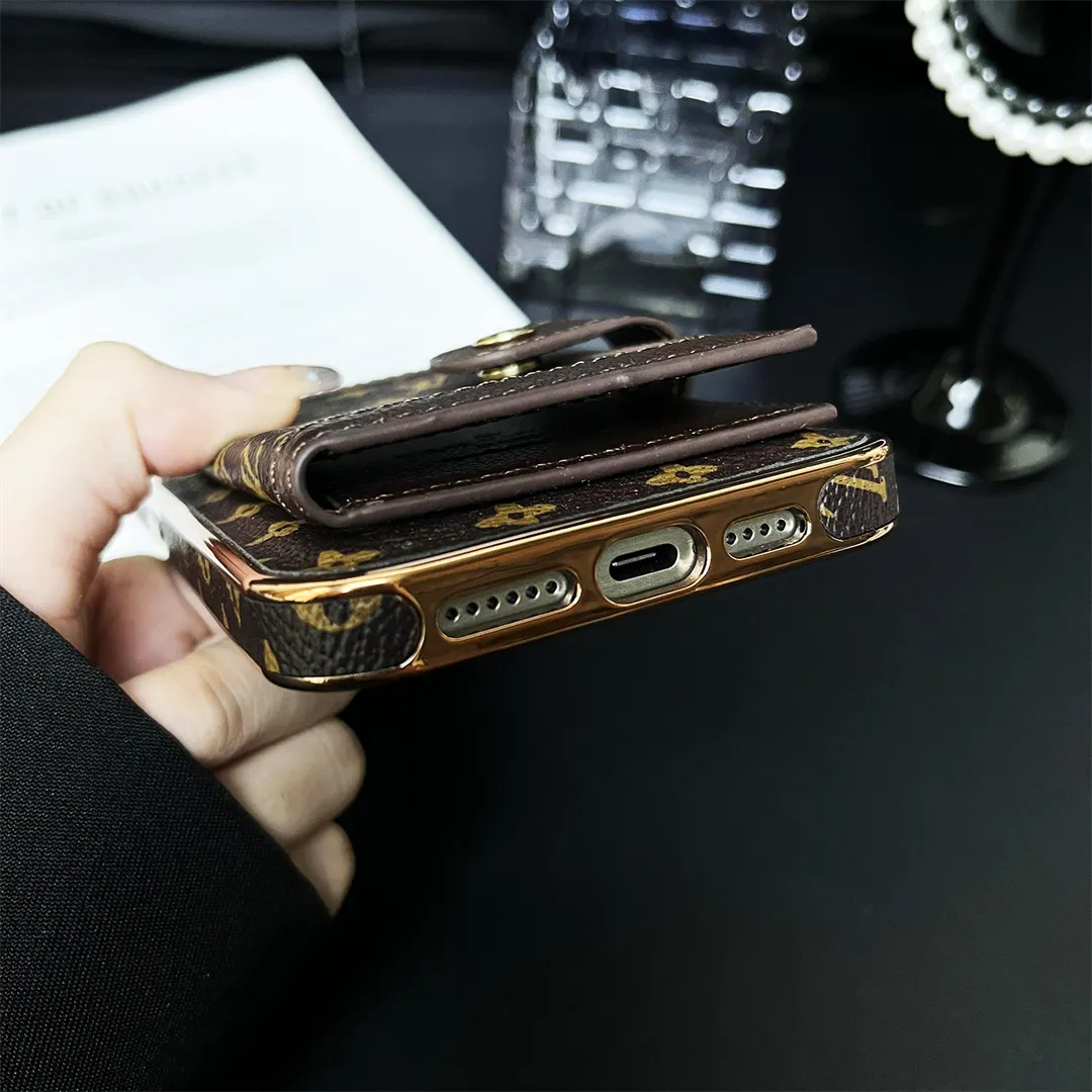 LV High Quality Luxury Electroplated Button Card Holder Apple iPhone Case