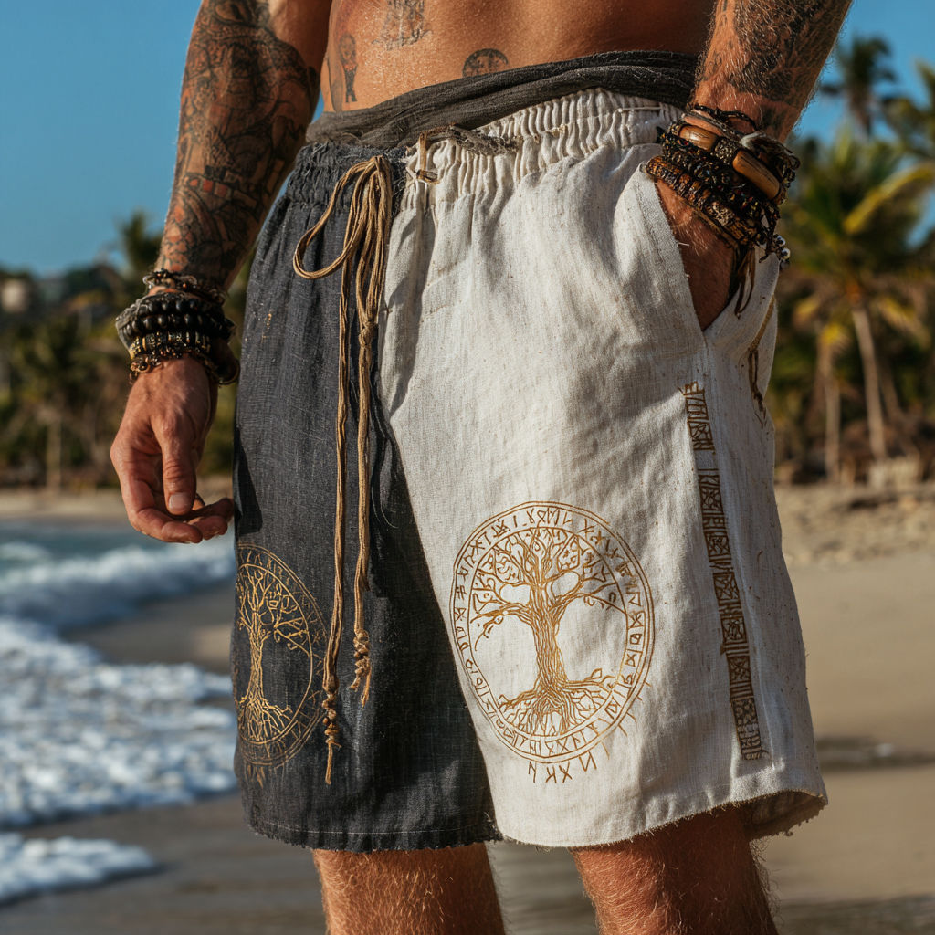 Men's Viking-Inspired Yggdrasil Totem Casual Shorts / Rvogue / Rvogue