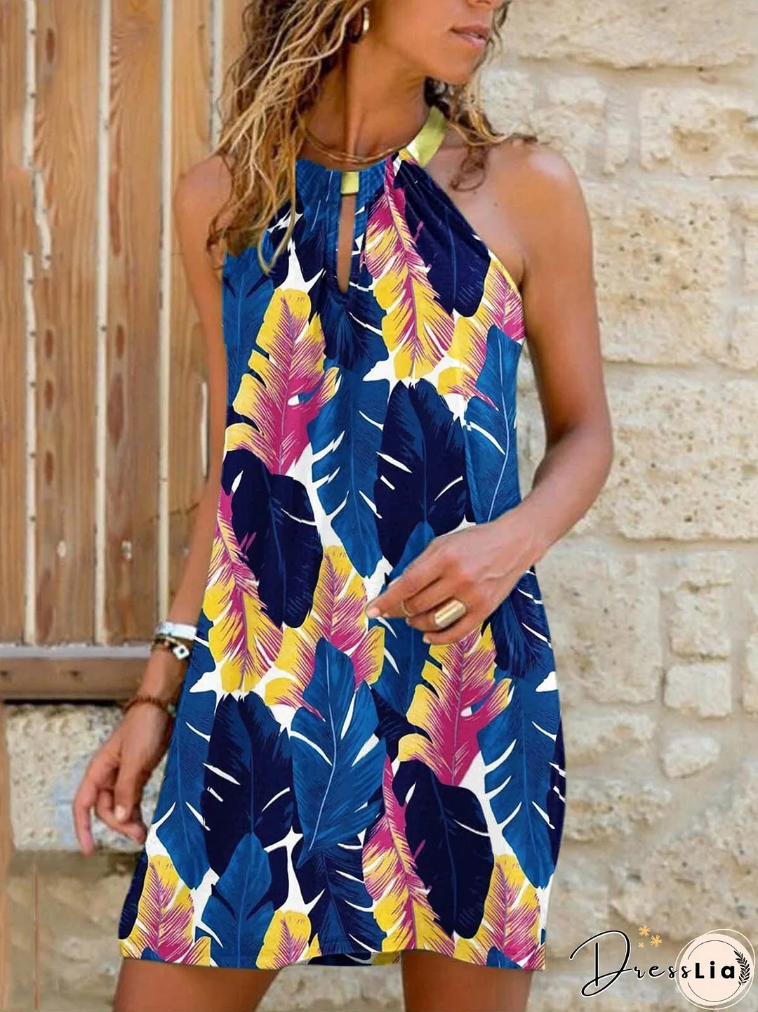 Dresses Halterneck Print Hollow Off-Shoulder Dress for Women