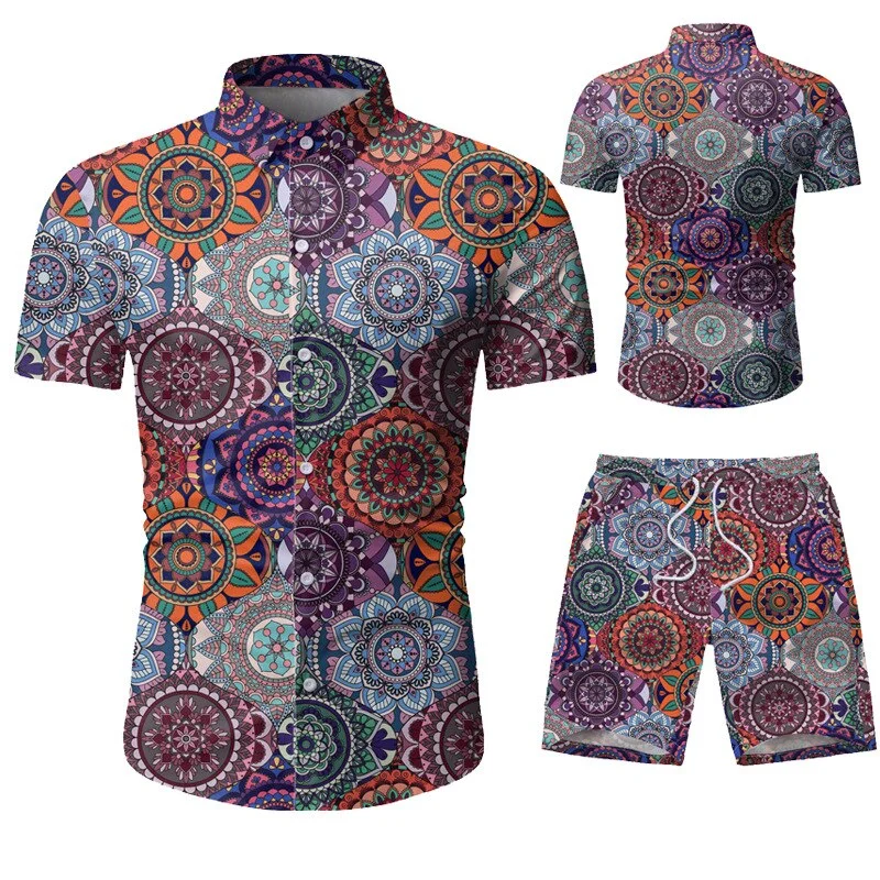 2021 Summer New Fashion European Size Men's Casual Suit Floral Shirt Shorts Set Men Plus Size Clothing for Men 3xl